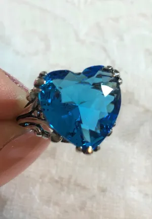 Heart Ring, Swiss Blue Gem, Art Deco Jewelry #D213