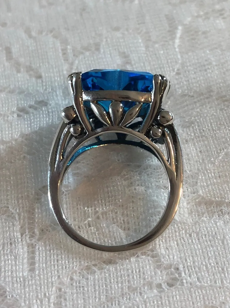 Heart Ring, Swiss Blue Gem, Art Deco Jewelry #D213