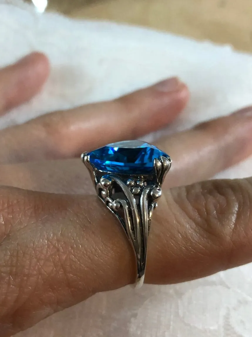 Heart Ring, Swiss Blue Gem, Art Deco Jewelry #D213