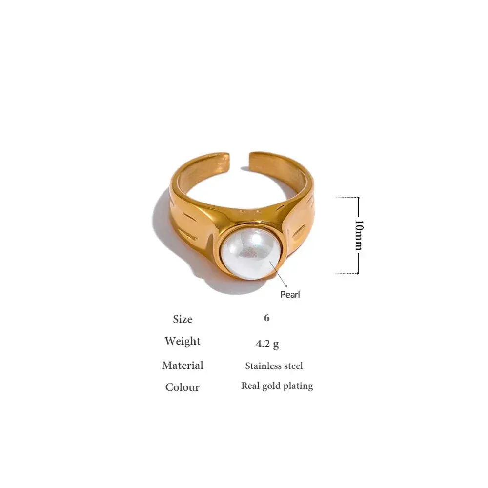 Imitation Pearls Golden Geometric Finger Ring for Women