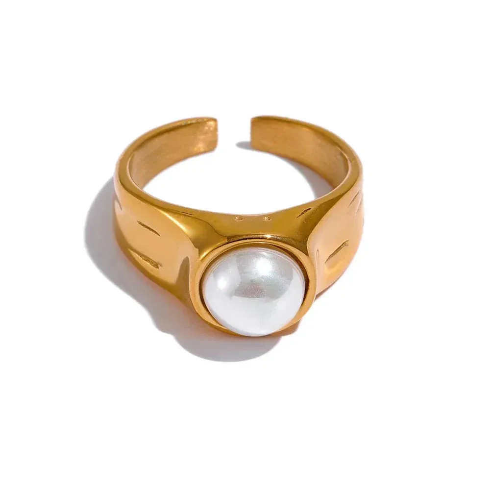 Imitation Pearls Golden Geometric Finger Ring for Women