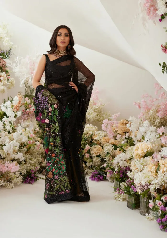 Indian Wedding Dress in Elegant Black Net Saree Style