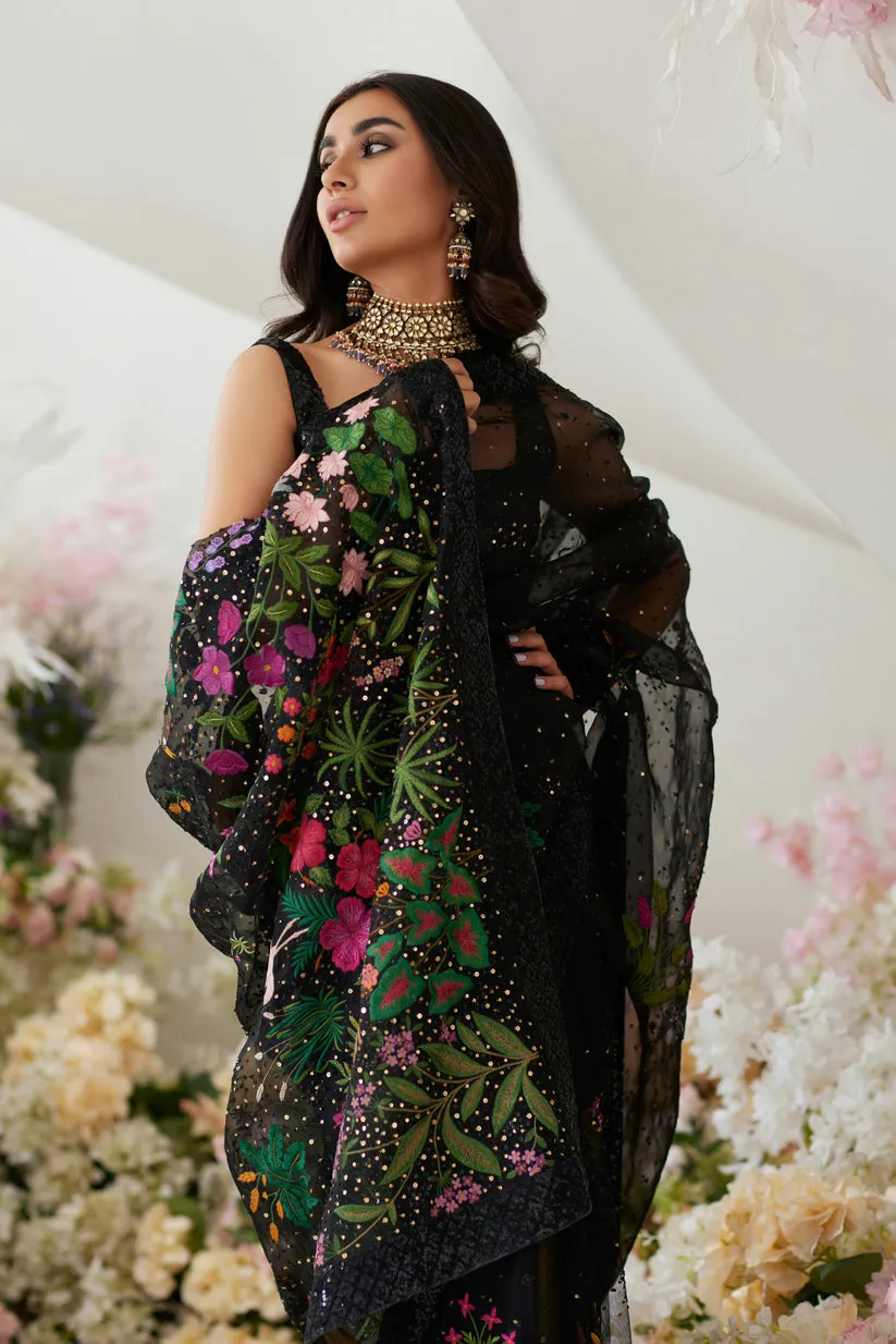 Indian Wedding Dress in Elegant Black Net Saree Style