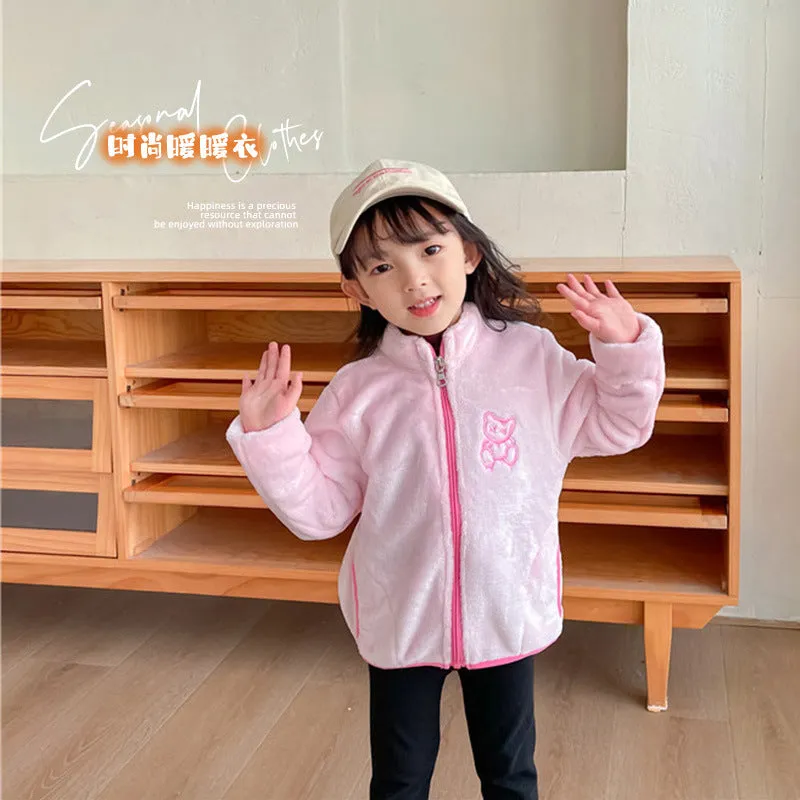 INSTOCK-Children's stand collar plush coat