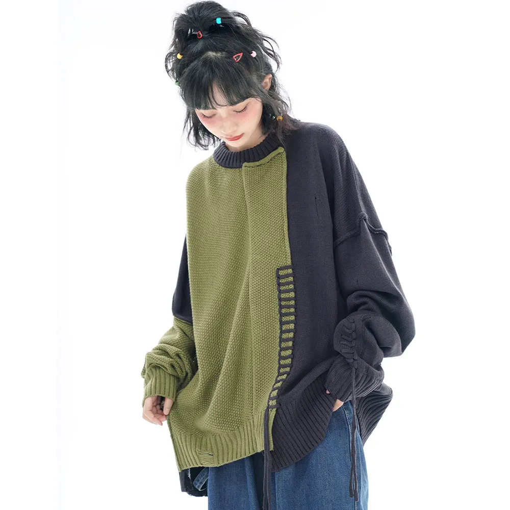 Irregular Stitching In Contrasting Colors Sweater