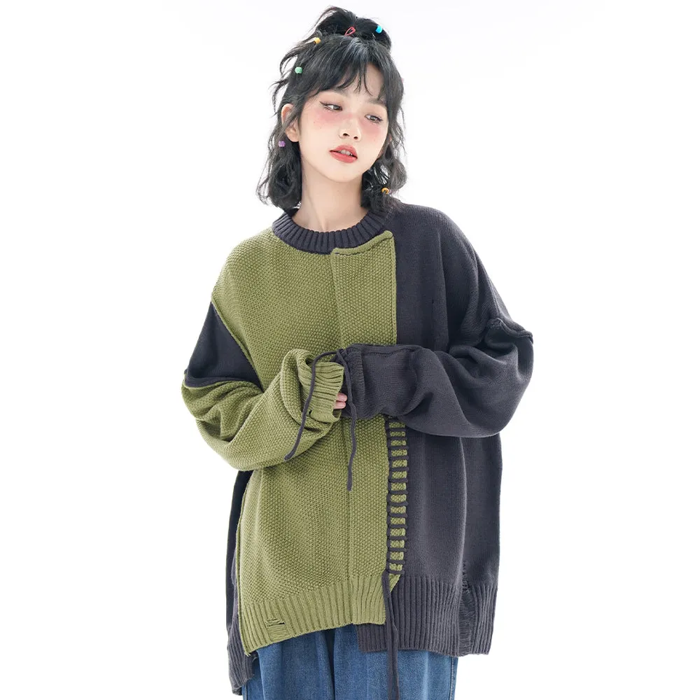 Irregular Stitching In Contrasting Colors Sweater