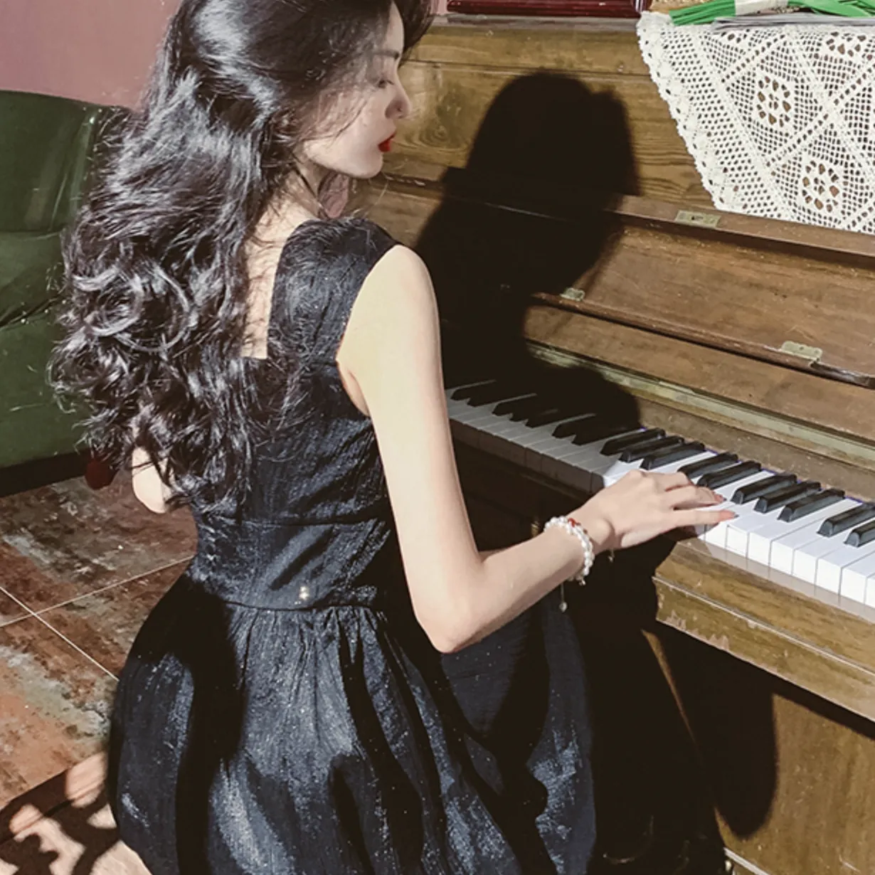 jet-black Classical dress
