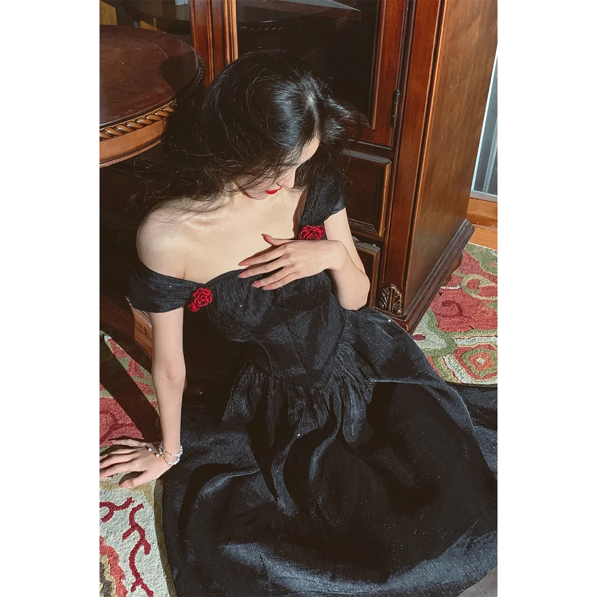 jet-black Classical dress