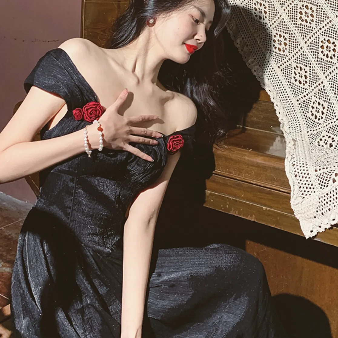 jet-black Classical dress