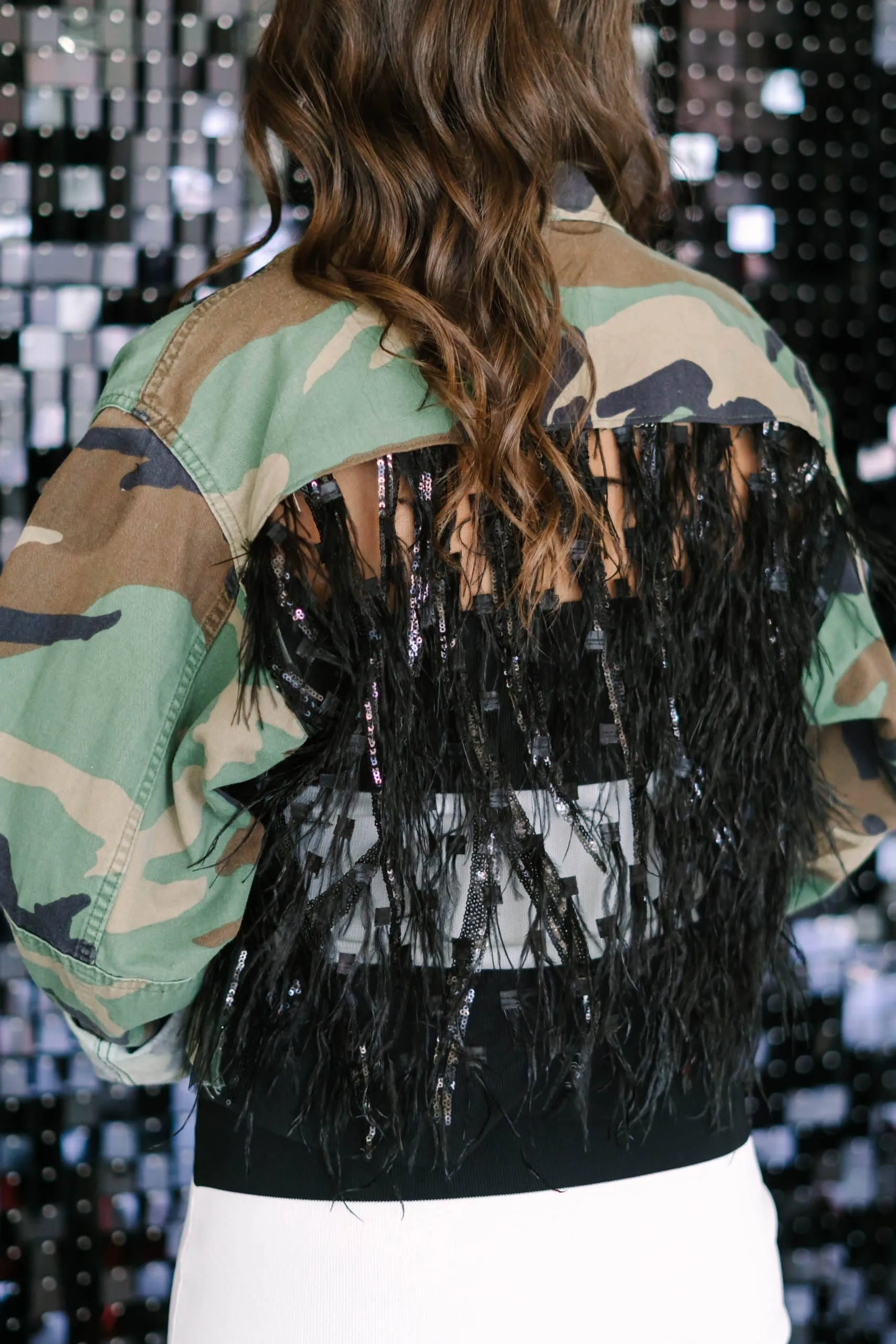 Josie Bruno Feather Glam Crop Jacket