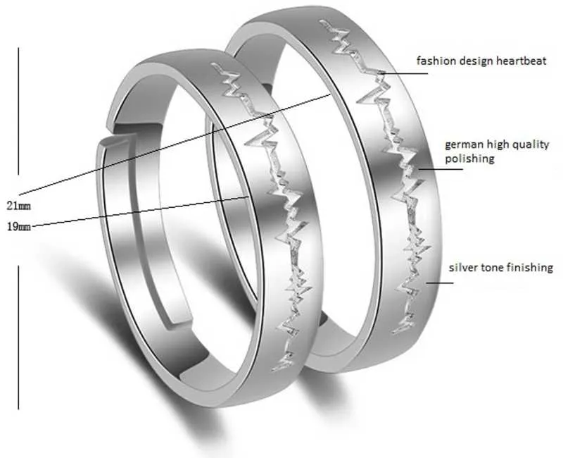 Karatcart Elegant Couple Heartbeat Adjustable Band Ring for Men and Women