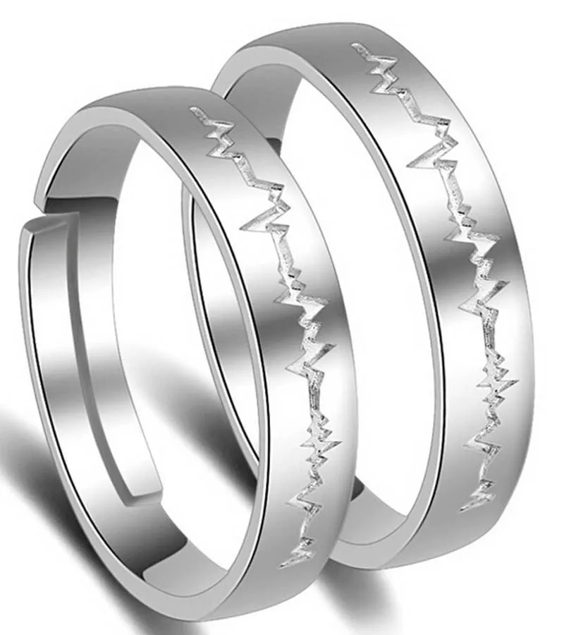 Karatcart Elegant Couple Heartbeat Adjustable Band Ring for Men and Women