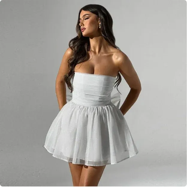 Lace Back Bow Tube Dress