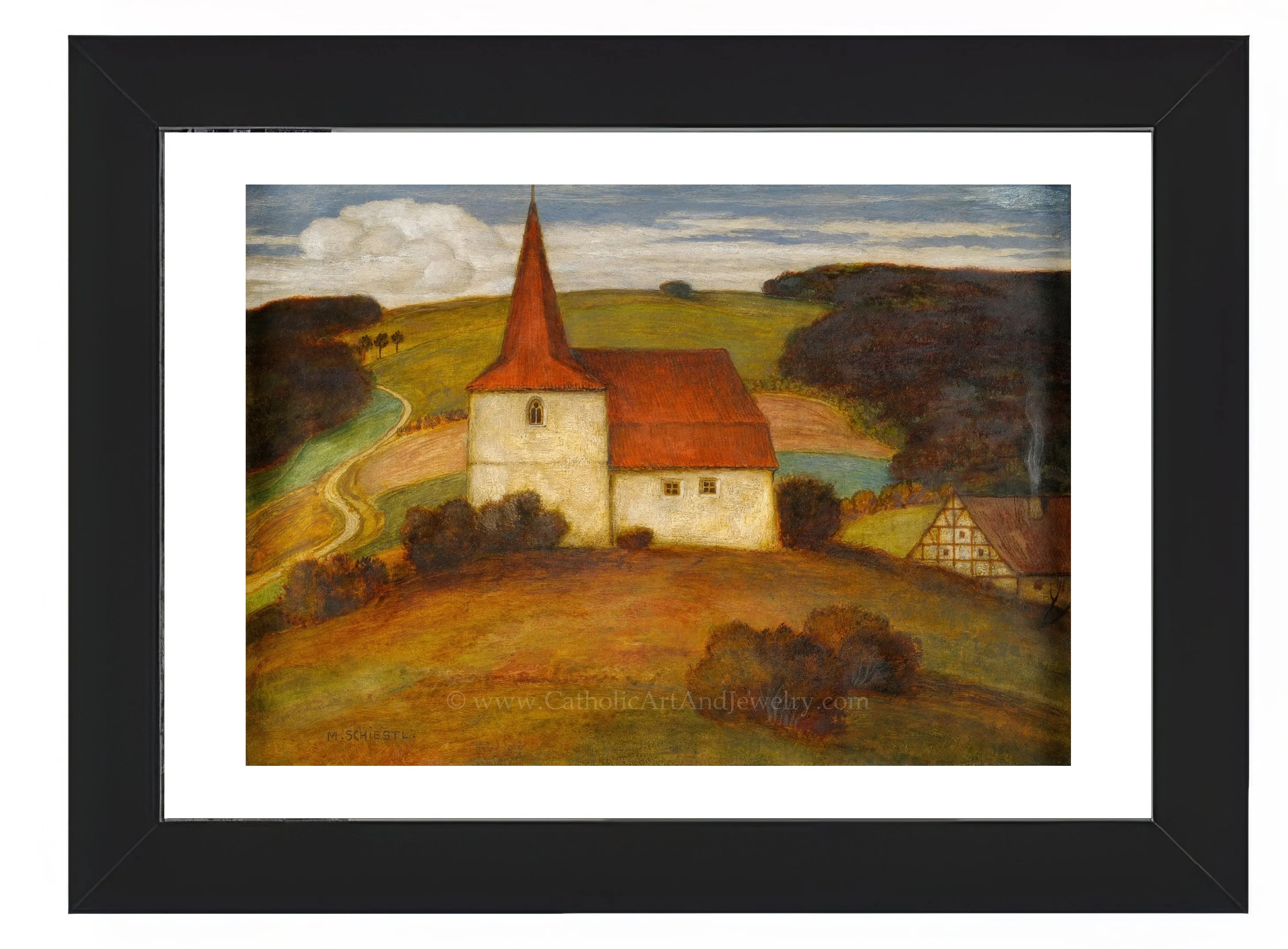 Landscape with Church – Matthäus Schiestl – Catholic Art Print – Archival Quality