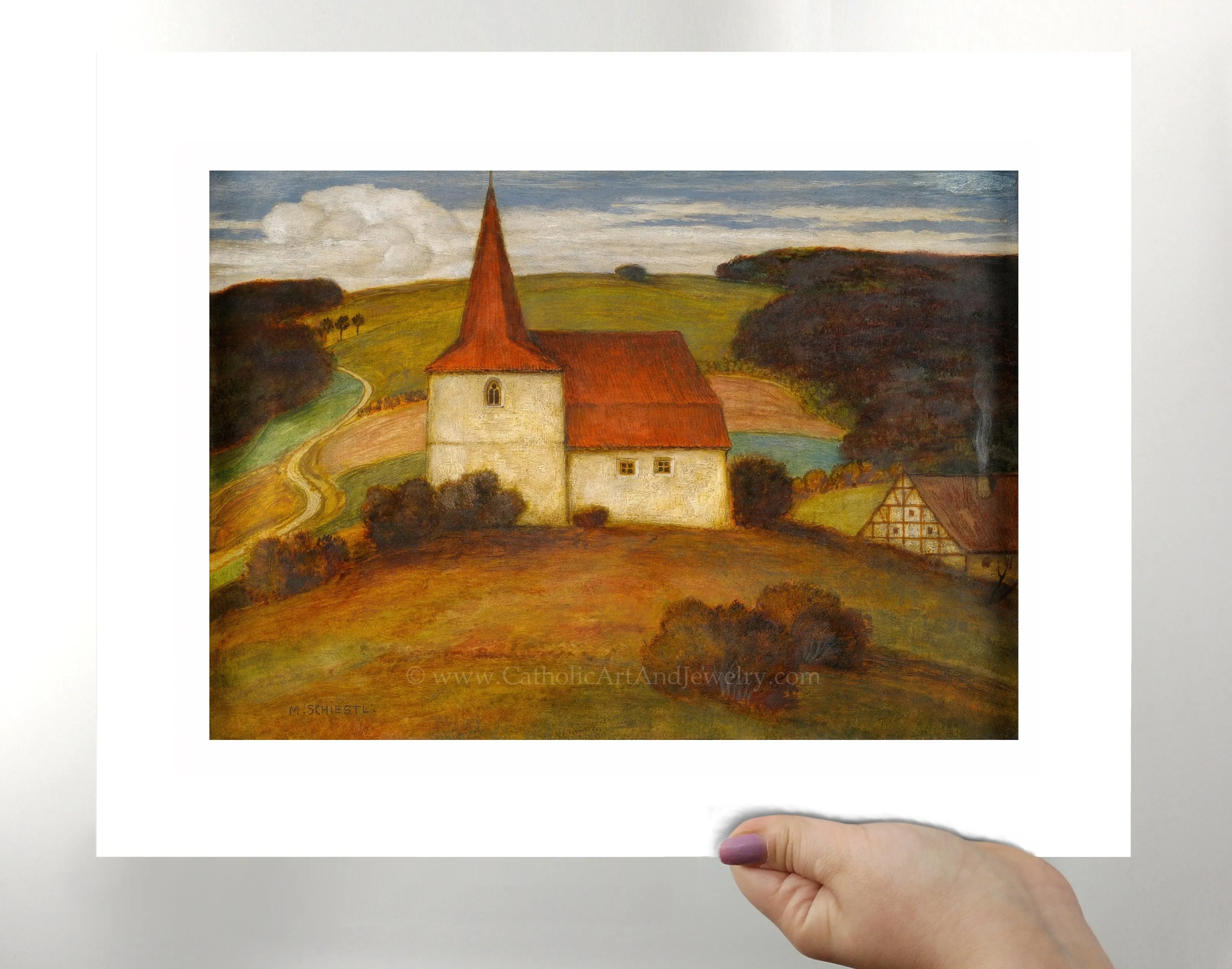 Landscape with Church – Matthäus Schiestl – Catholic Art Print – Archival Quality