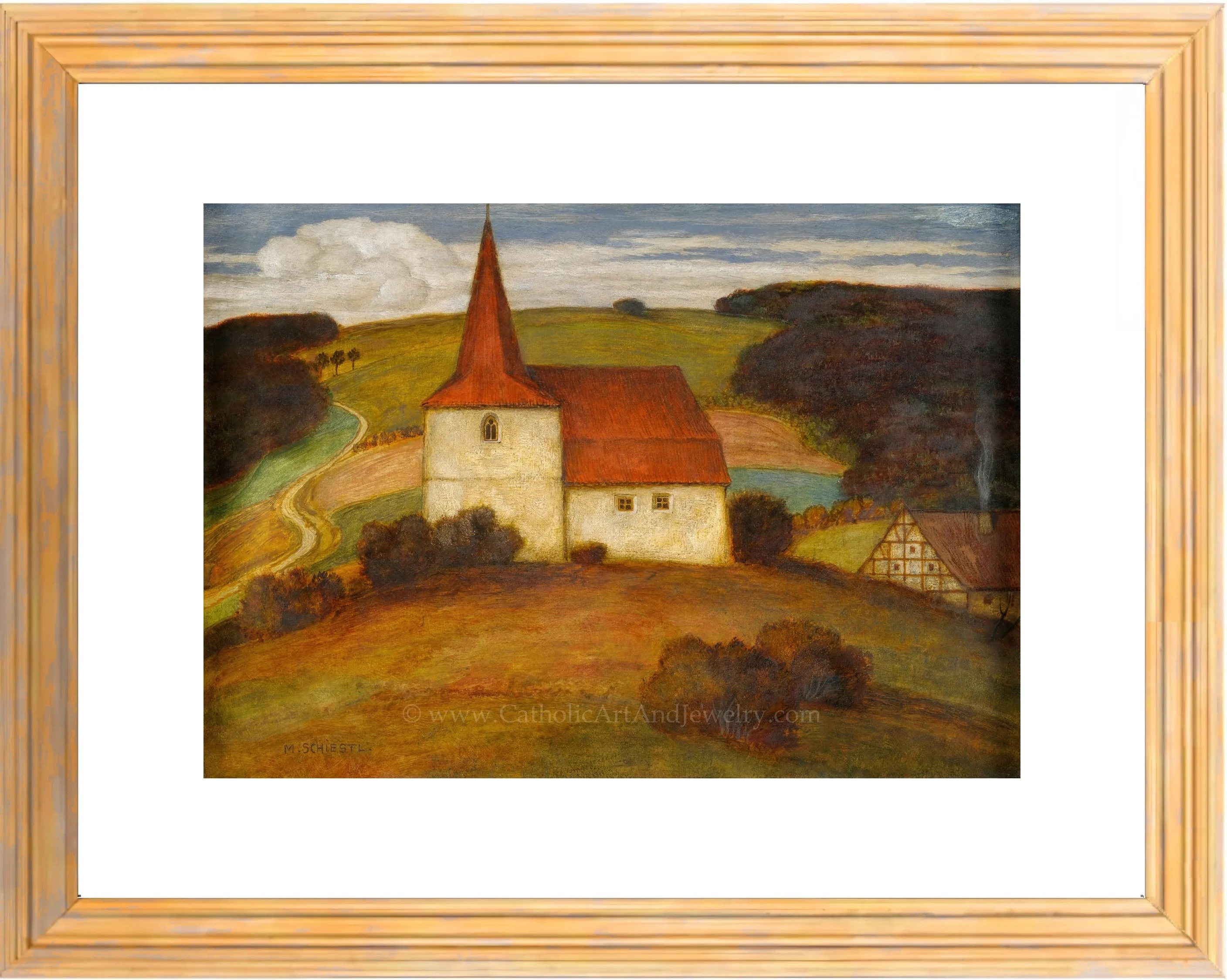 Landscape with Church – Matthäus Schiestl – Catholic Art Print – Archival Quality
