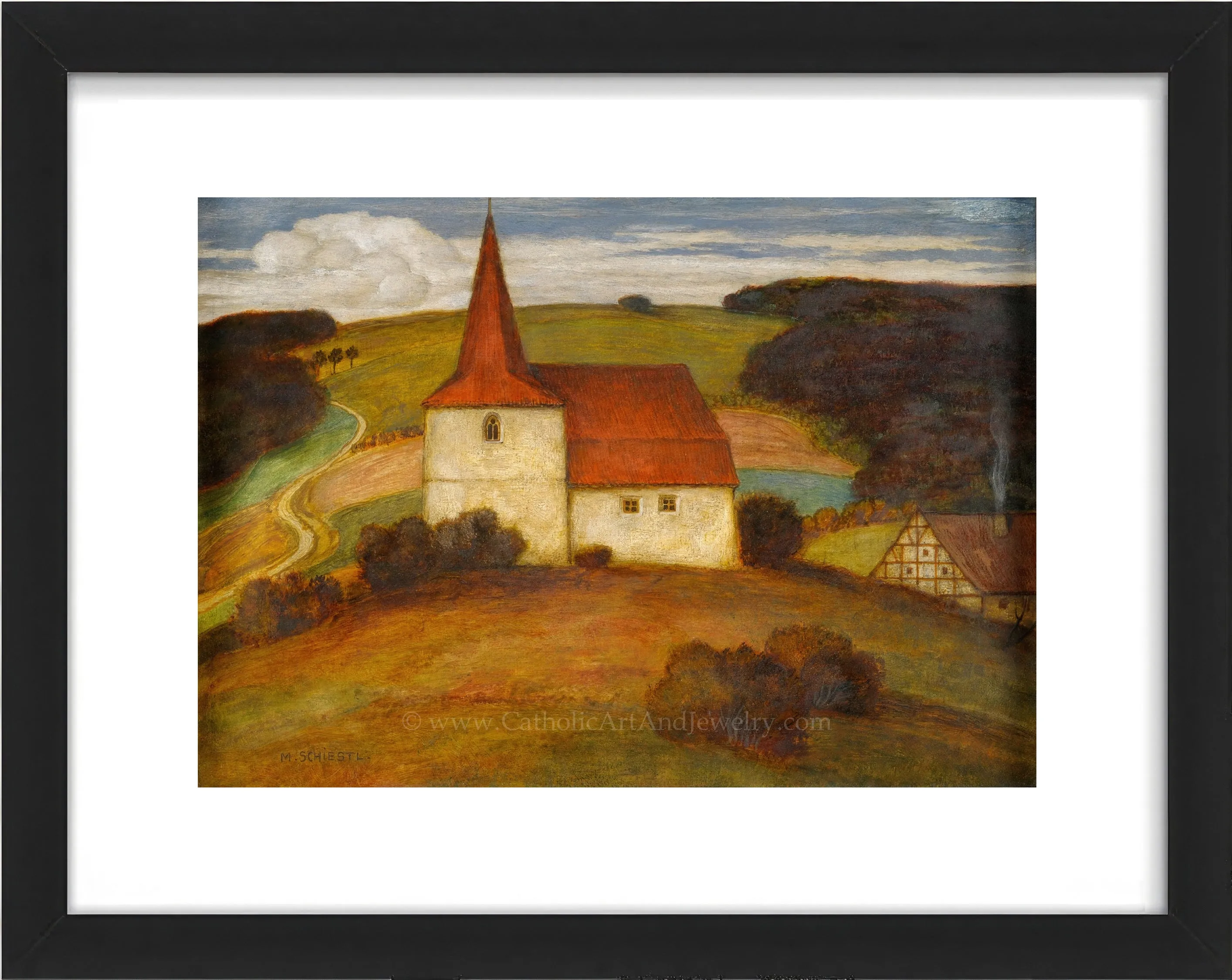 Landscape with Church – Matthäus Schiestl – Catholic Art Print – Archival Quality