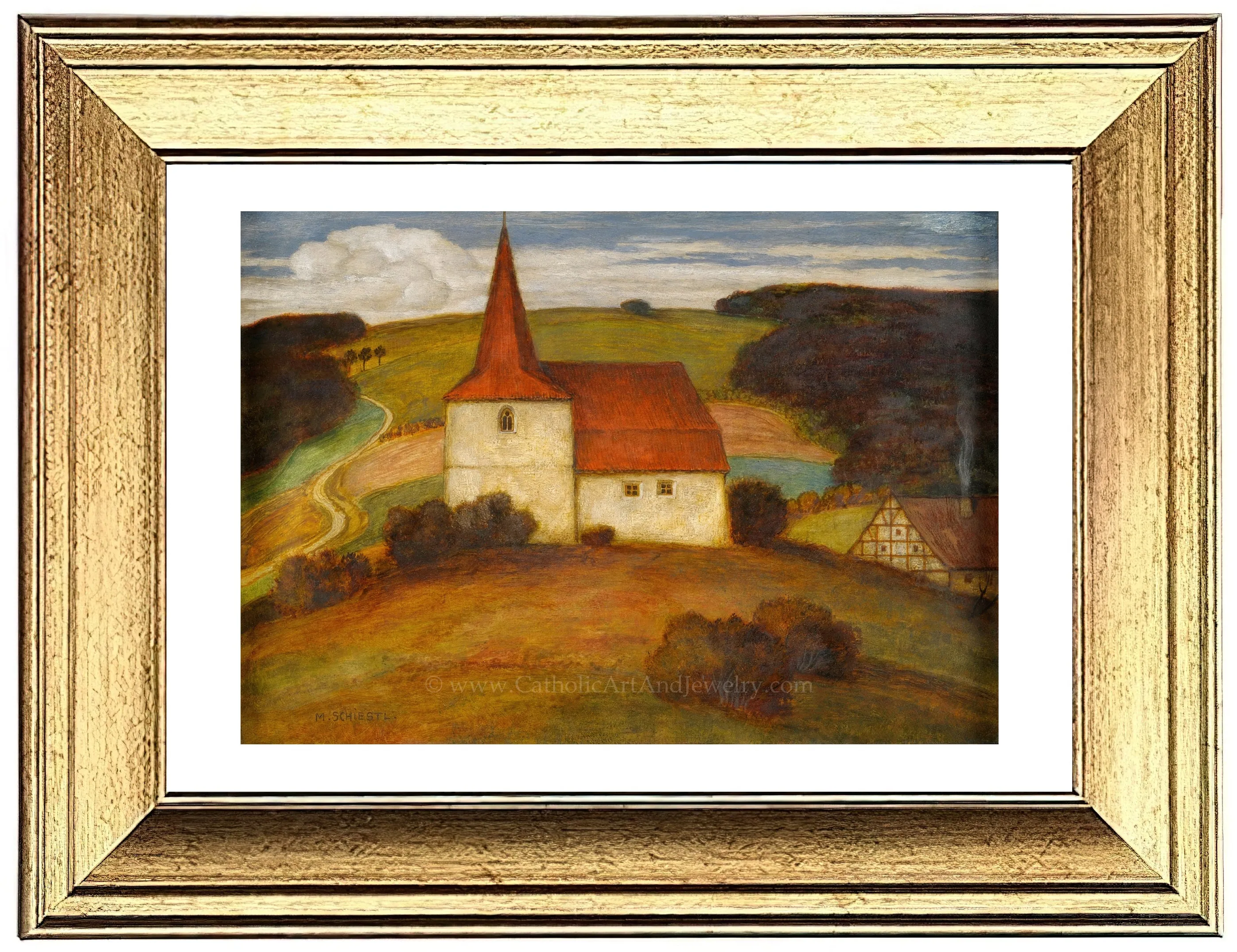 Landscape with Church – Matthäus Schiestl – Catholic Art Print – Archival Quality