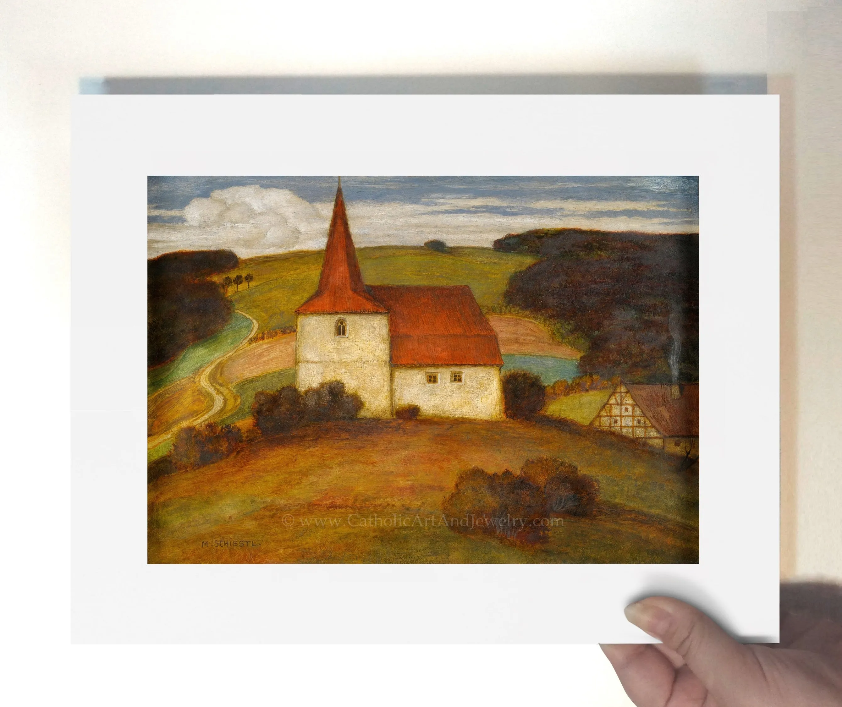 Landscape with Church – Matthäus Schiestl – Catholic Art Print – Archival Quality