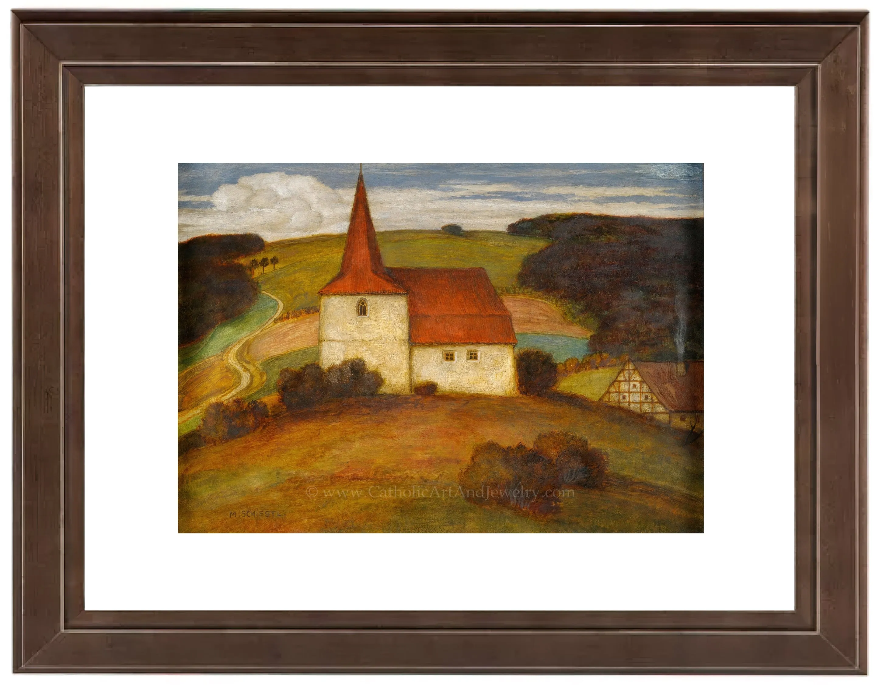 Landscape with Church – Matthäus Schiestl – Catholic Art Print – Archival Quality