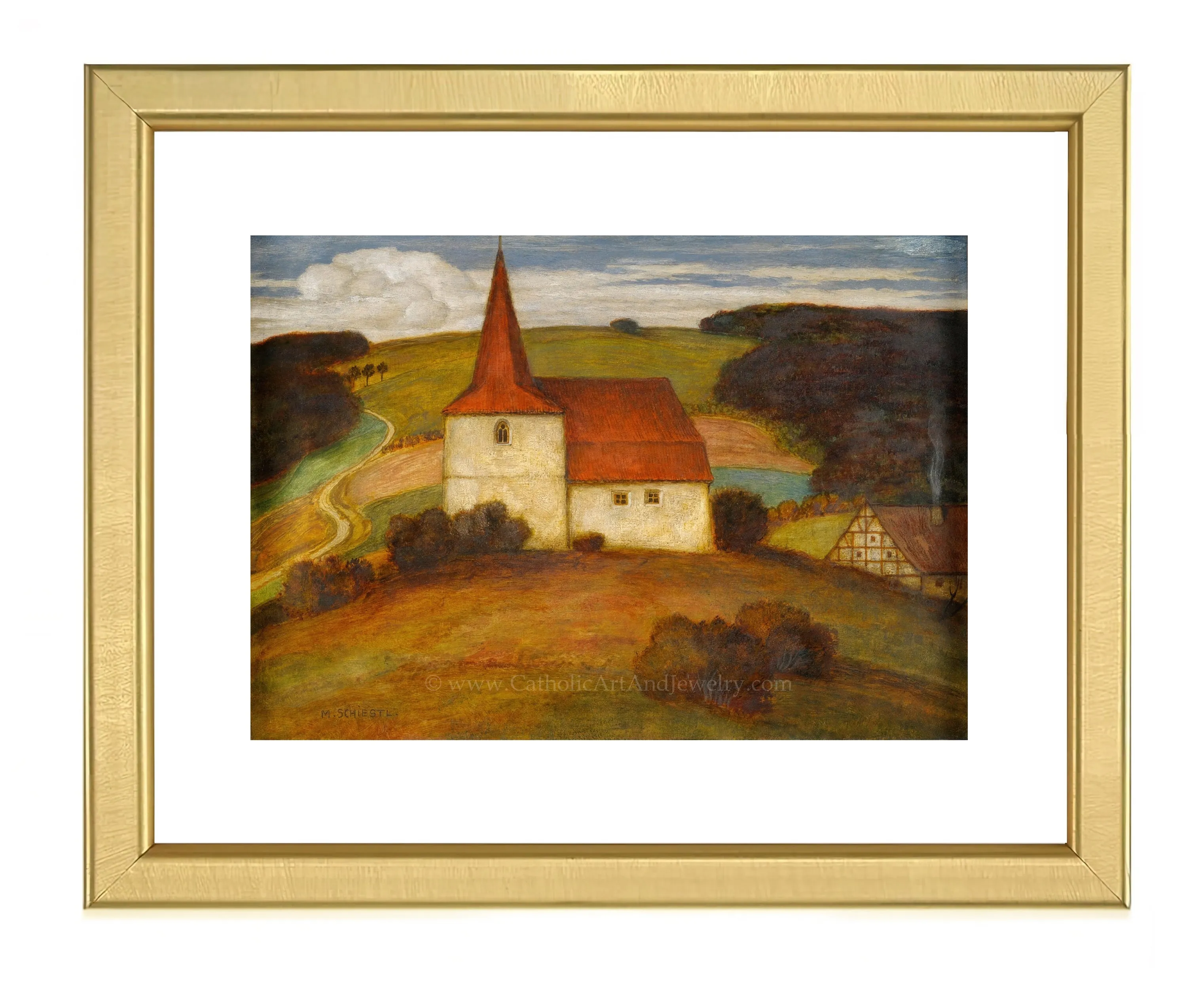 Landscape with Church – Matthäus Schiestl – Catholic Art Print – Archival Quality