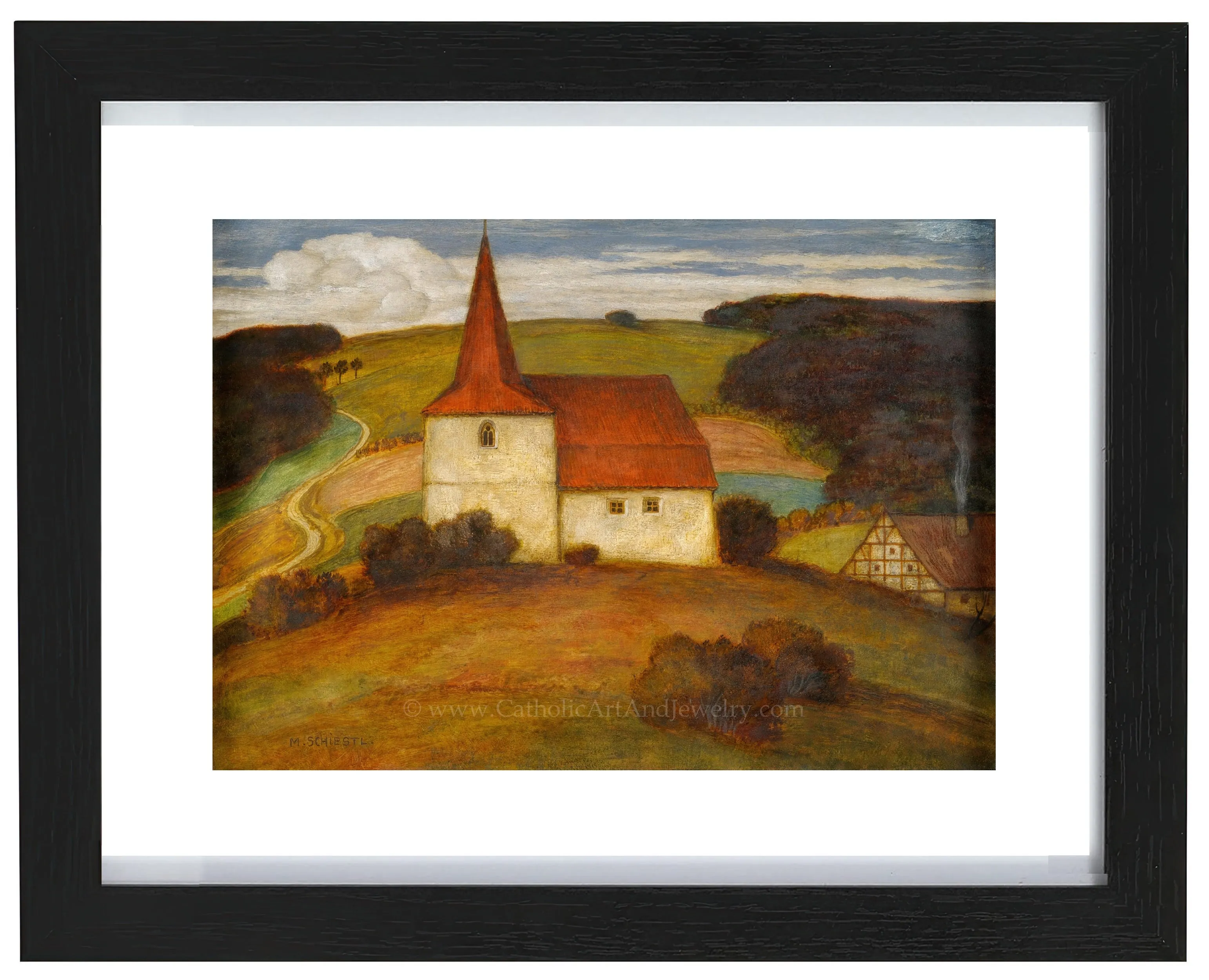 Landscape with Church – Matthäus Schiestl – Catholic Art Print – Archival Quality