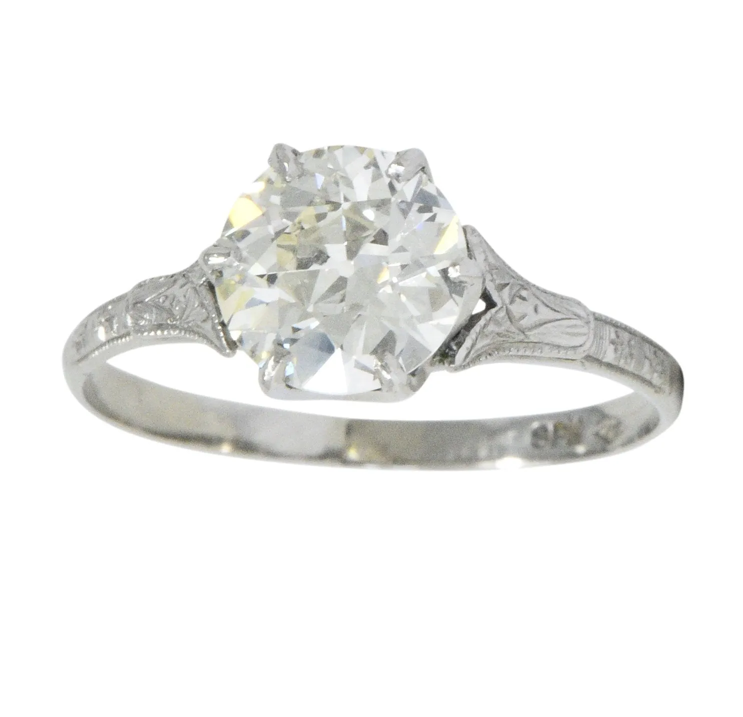 Late Edwardian 1.53 CTW Diamond 14 Karat White Gold Engagement Ring GIA