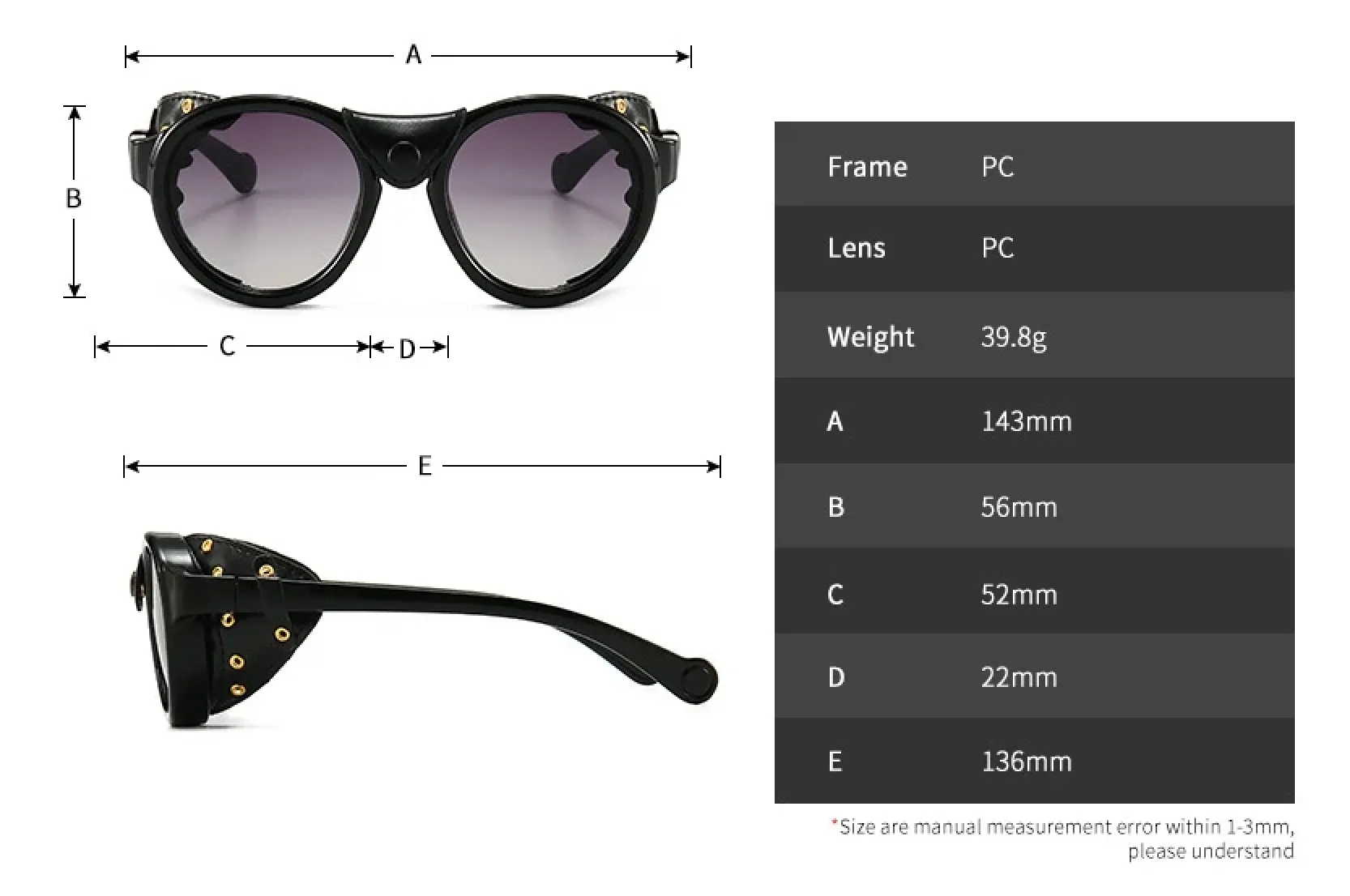 Lentes Fashion Vintage Steam Punk Gafas Sol Protectores Laterales de Piel Shield Mad Max