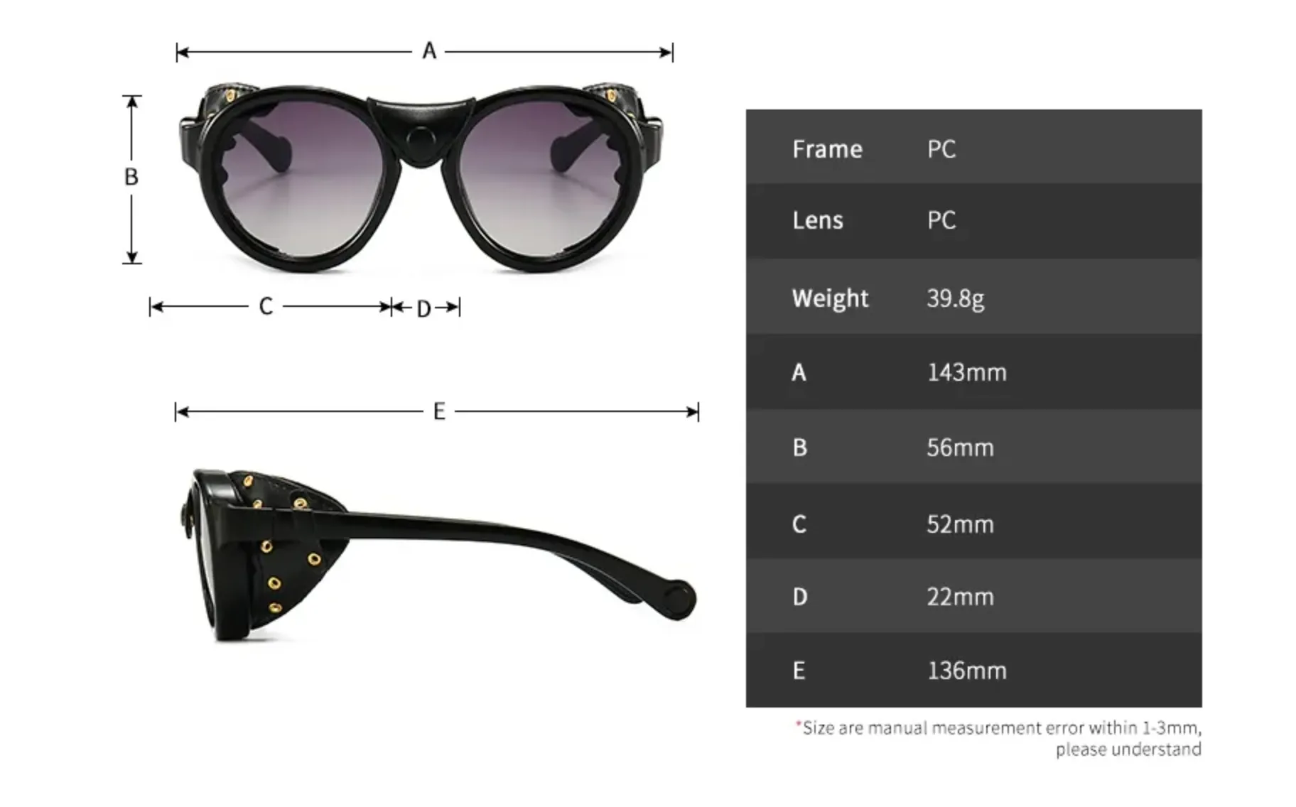 Lentes Fashion Vintage Steam Punk Gafas Sol Protectores Laterales de Piel Shield Mad Max
