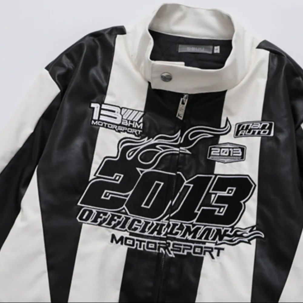 Letter Embroidered Motorcycle Jacket