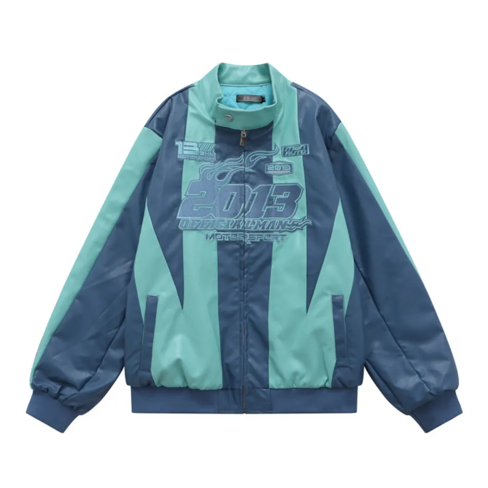 Letter Embroidered Motorcycle Jacket