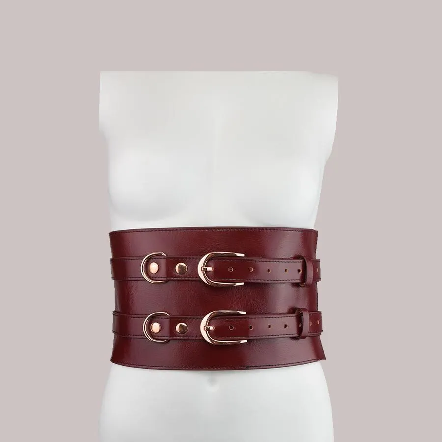 Liebe Seele - Wine Red Luxe En Exclusieve Lederen Taille Bondagecorset - Corsetriem - wijnrood