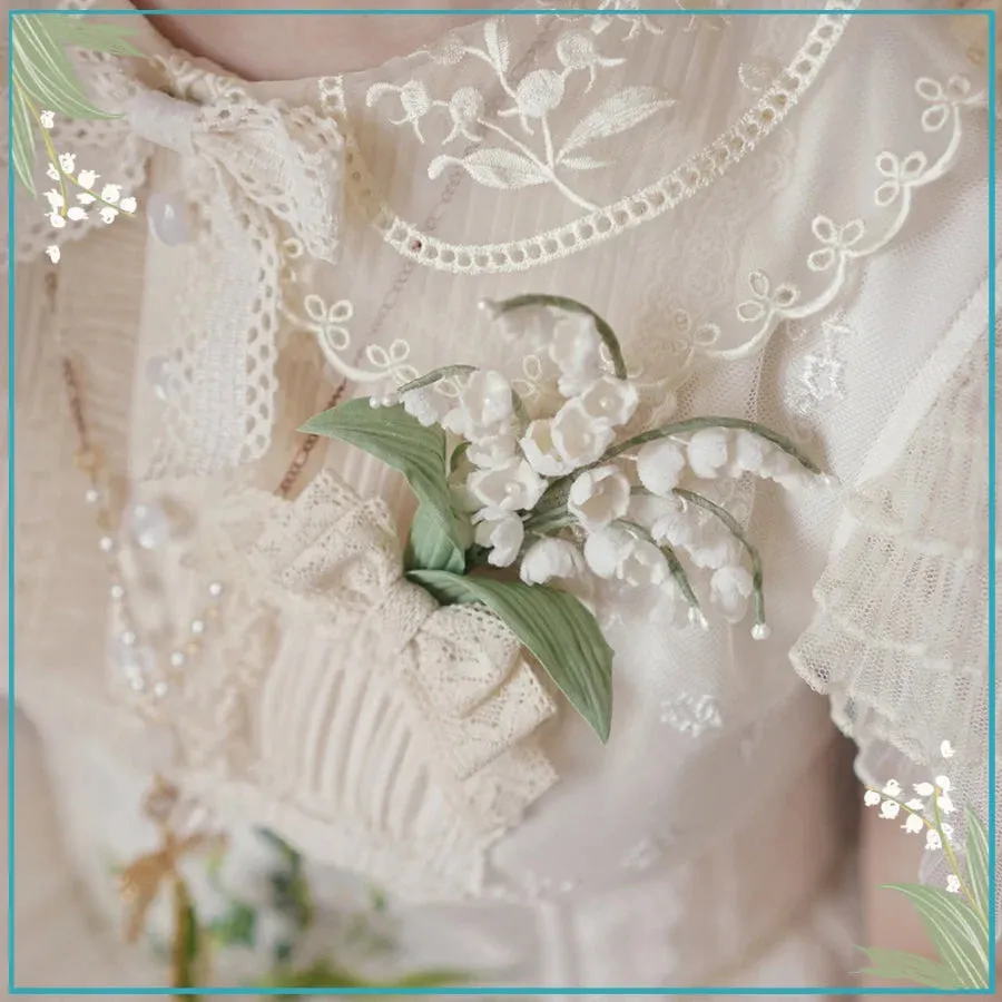 Lily of The Valley Handmade Brooch and Pearl Chain