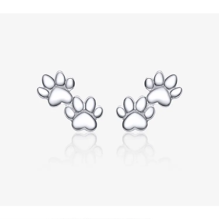 Limited Edition Sterling Silver Dog Double Paw Earrings