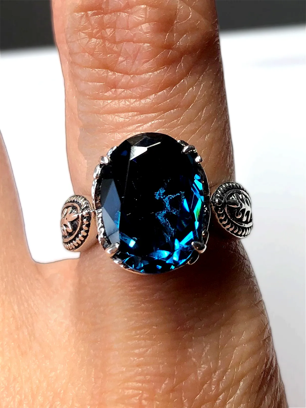 London Blue Topaz Ring, Size 10, Gothic Jewelry #D133 - Ready to Ship