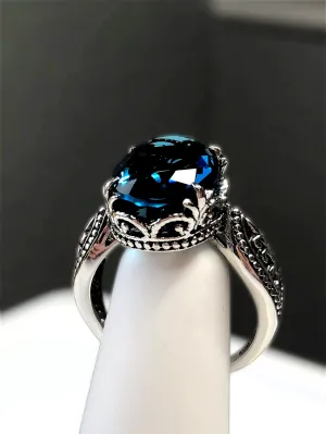 London Blue Topaz Ring, Size 10, Gothic Jewelry #D133 - Ready to Ship