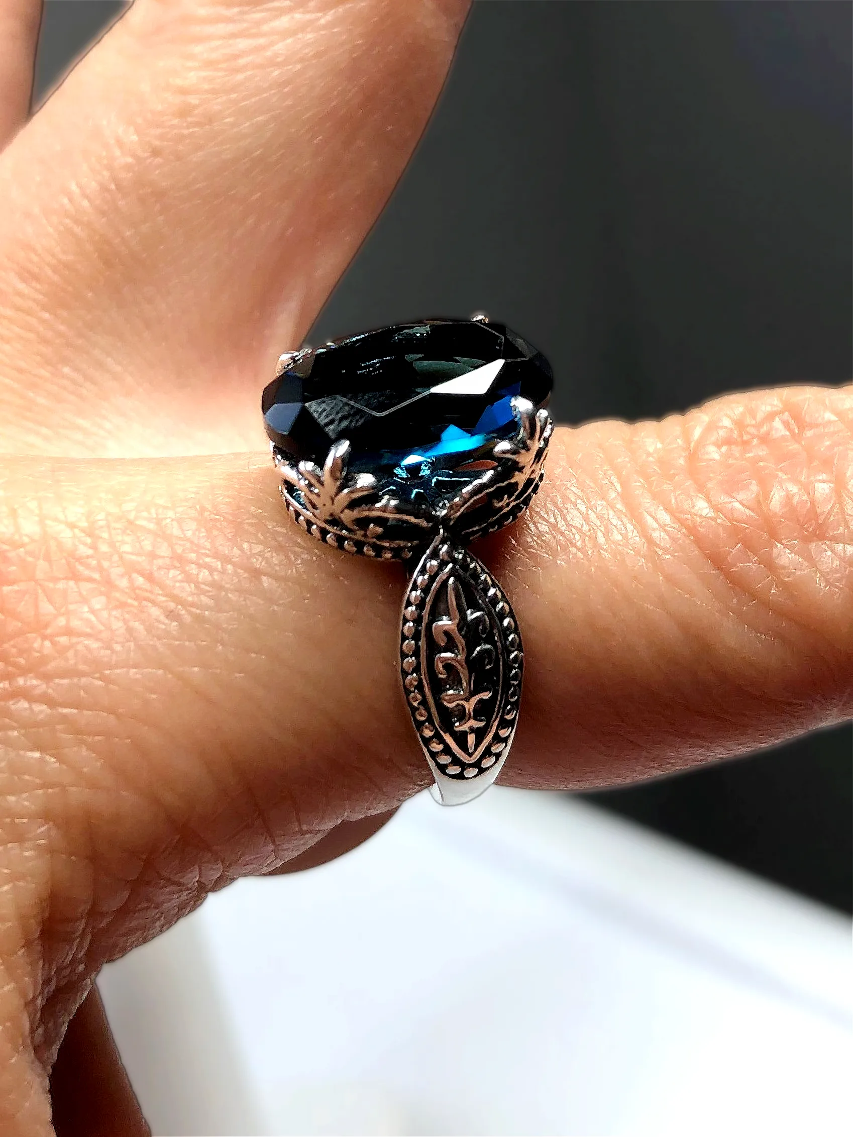 London Blue Topaz Ring, Size 10, Gothic Jewelry #D133 - Ready to Ship