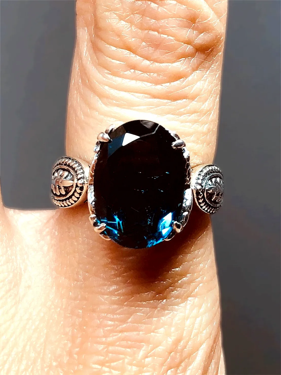 London Blue Topaz Ring, Size 10, Gothic Jewelry #D133 - Ready to Ship