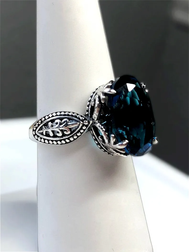 London Blue Topaz Ring, Size 10, Gothic Jewelry #D133 - Ready to Ship