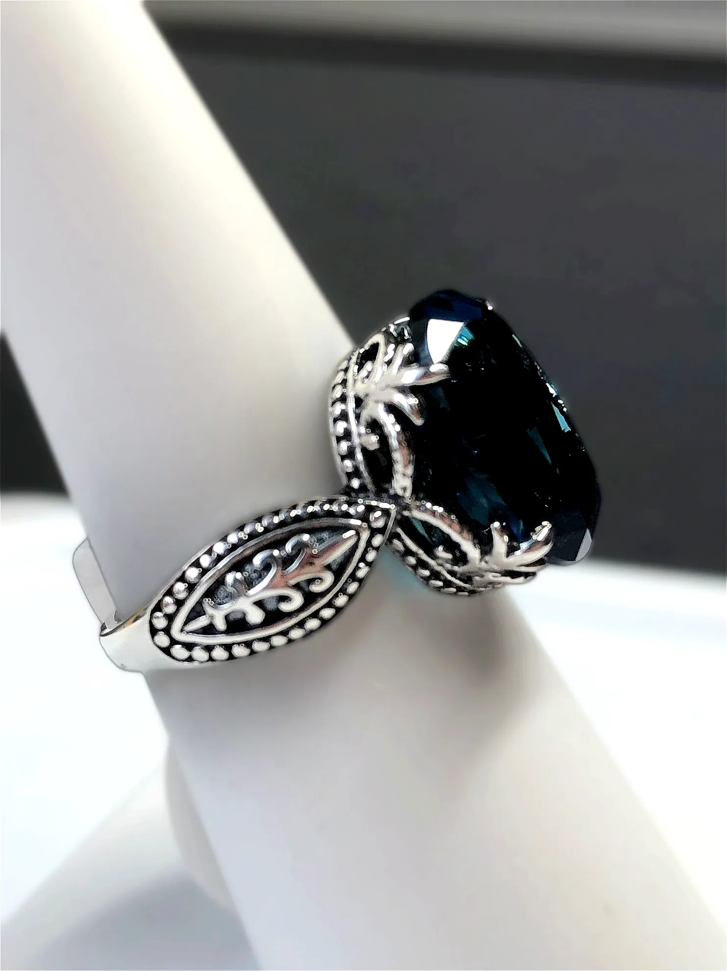 London Blue Topaz Ring, Size 10, Gothic Jewelry #D133 - Ready to Ship