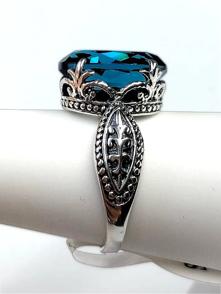 London Blue Topaz Ring, Size 10, Gothic Jewelry #D133 - Ready to Ship