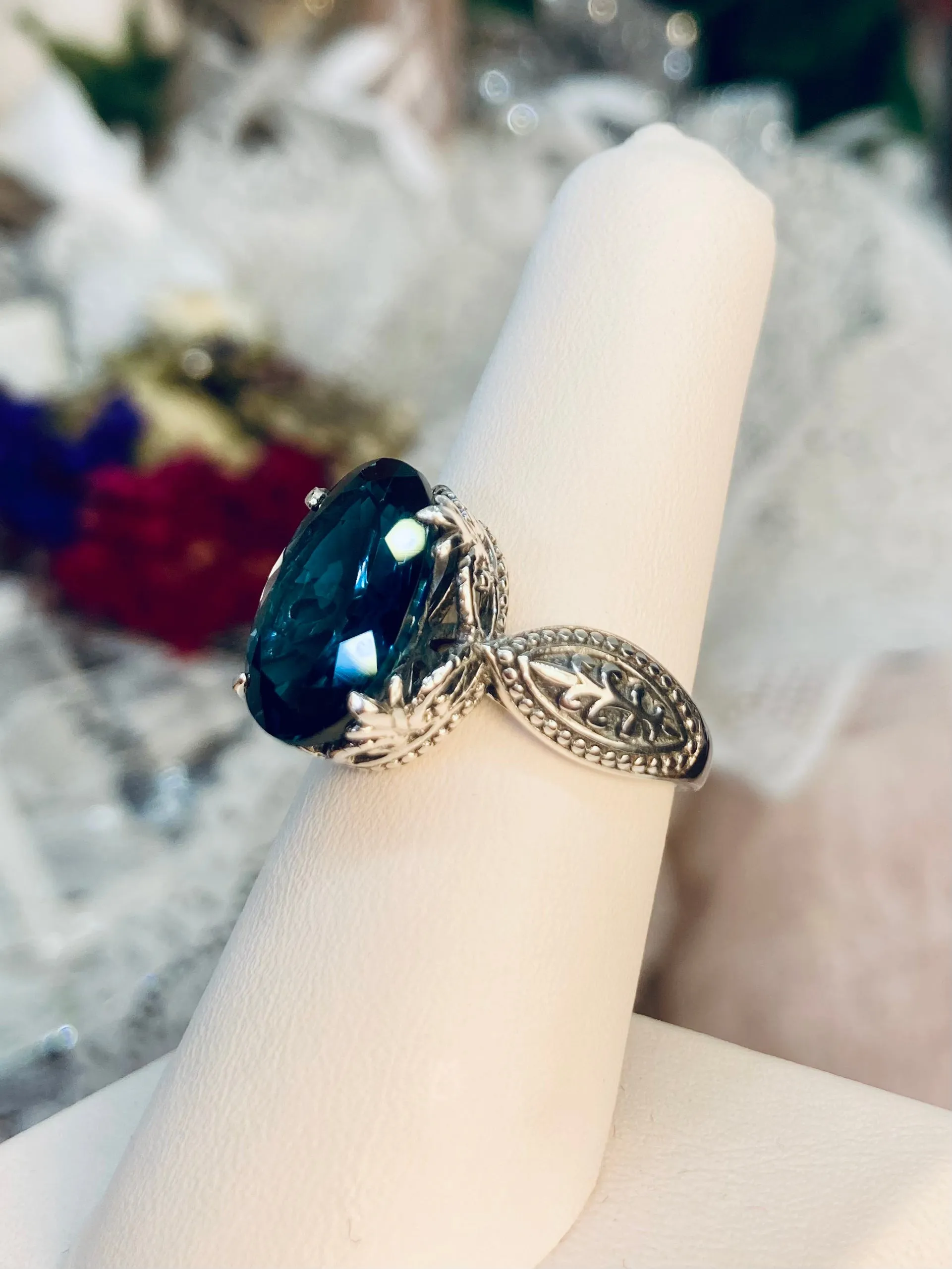 London Blue Topaz Ring, Size 10, Gothic Jewelry #D133 - Ready to Ship