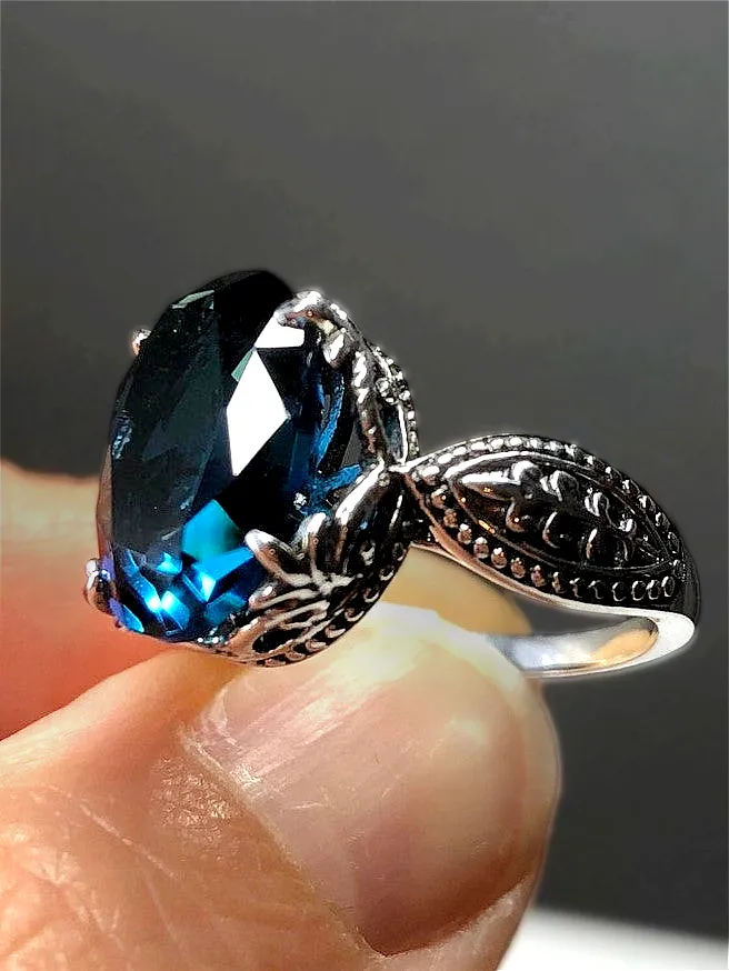 London Blue Topaz Ring, Size 10, Gothic Jewelry #D133 - Ready to Ship