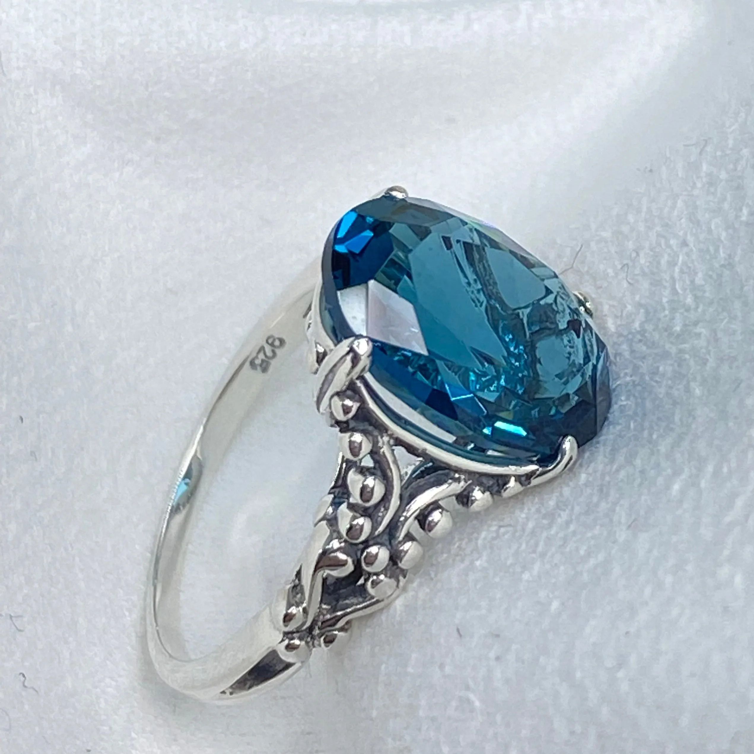 London Blue Topaz Ring, Size 6, Sterling Silver Gothic Jewelry, #D113 - Ready to Ship