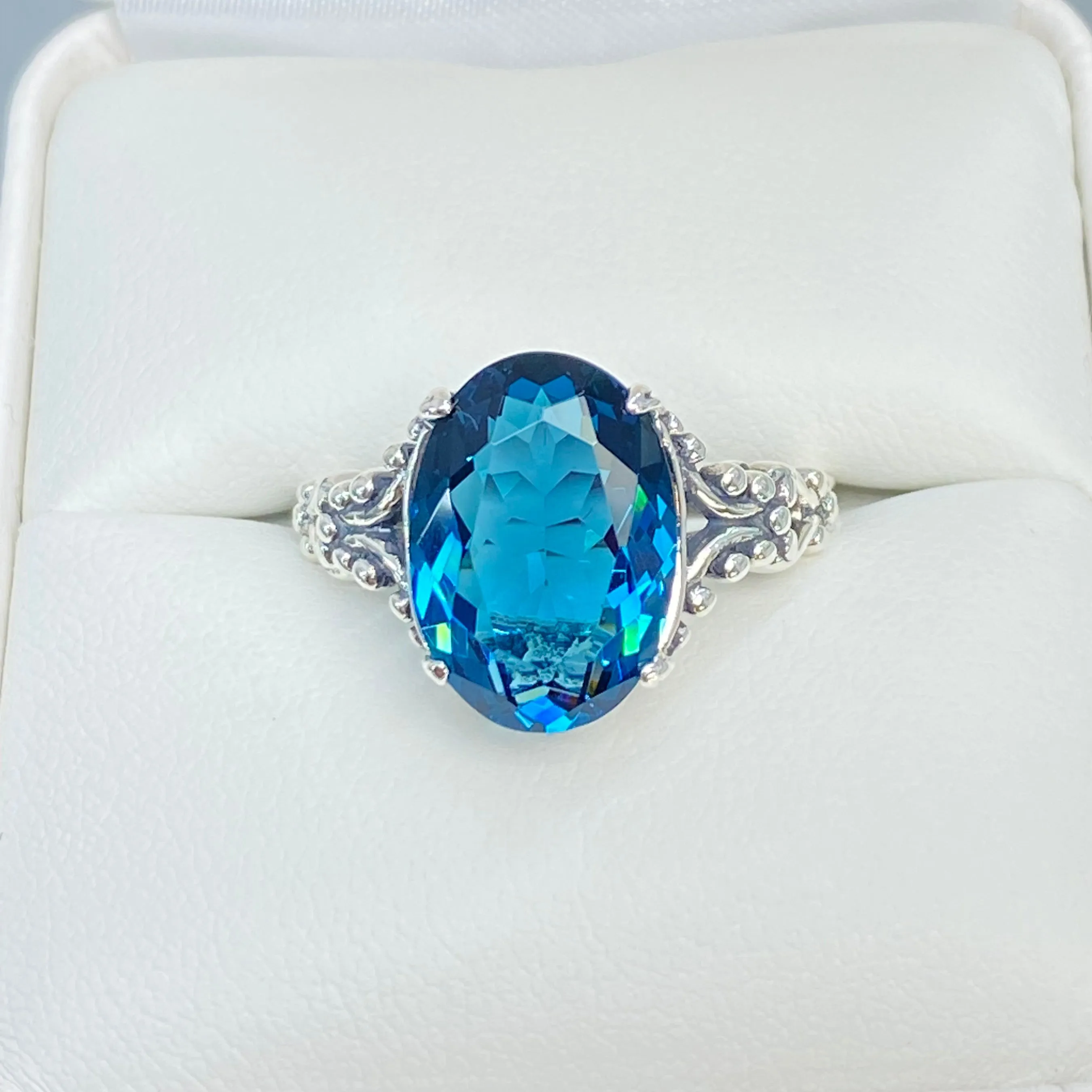London Blue Topaz Ring, Size 6, Sterling Silver Gothic Jewelry, #D113 - Ready to Ship