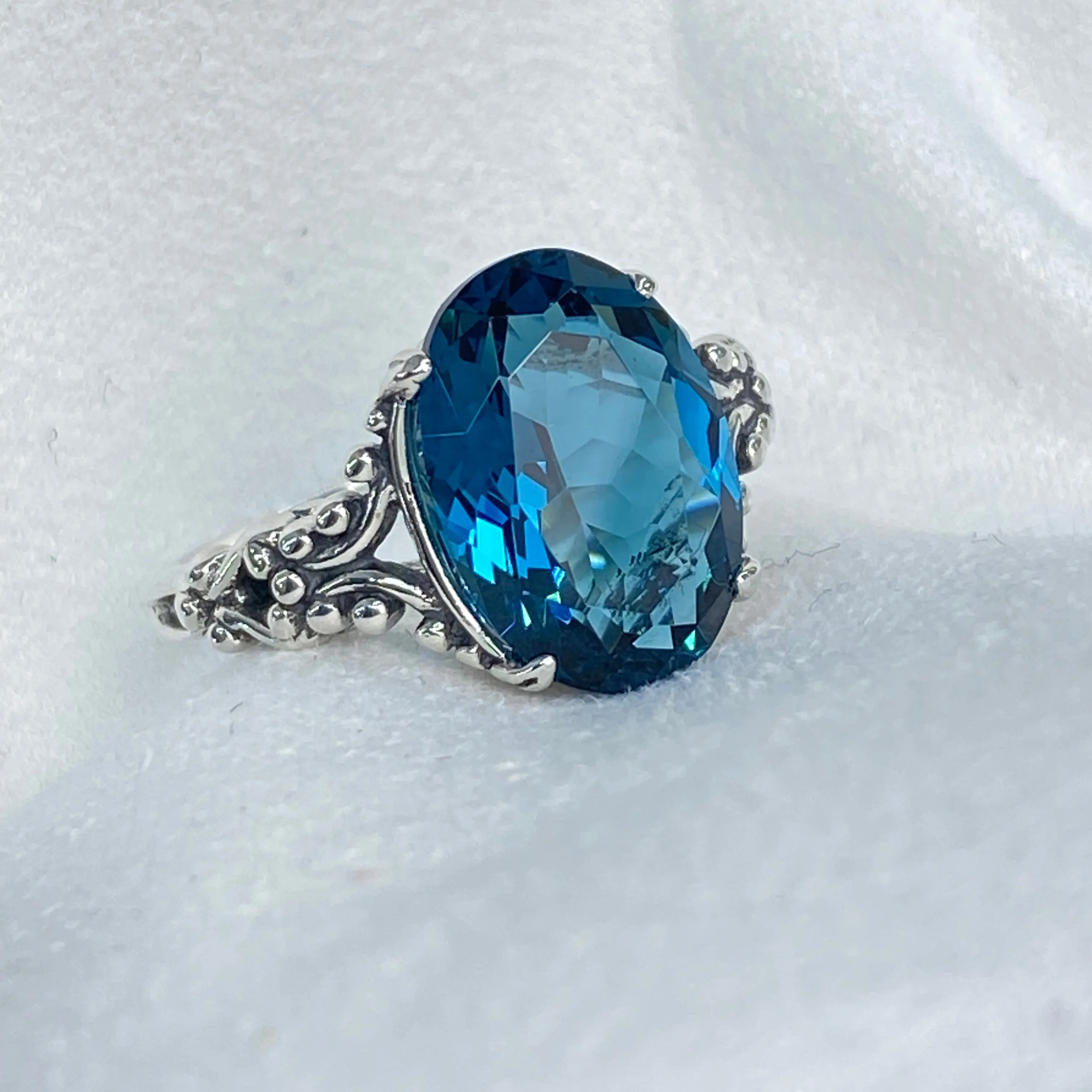 London Blue Topaz Ring, Size 6, Sterling Silver Gothic Jewelry, #D113 - Ready to Ship