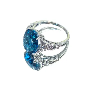 London Blue Topaz Ring, Size 6, Sterling Silver Gothic Jewelry, #D113 - Ready to Ship