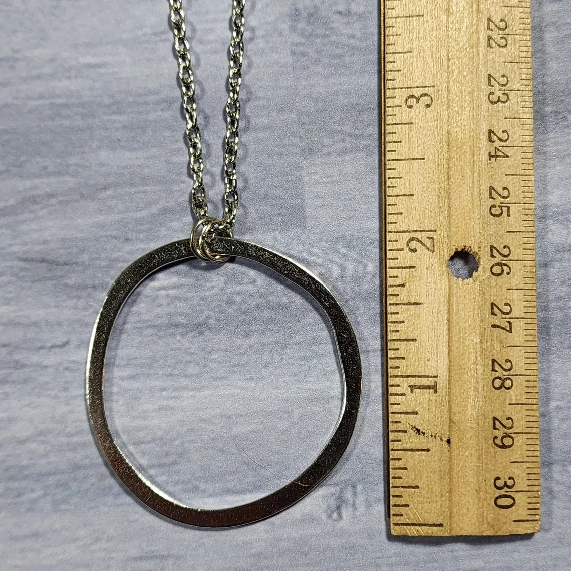 Long Boho Silver Circle Necklace, 28 Inch Layering Necklace
