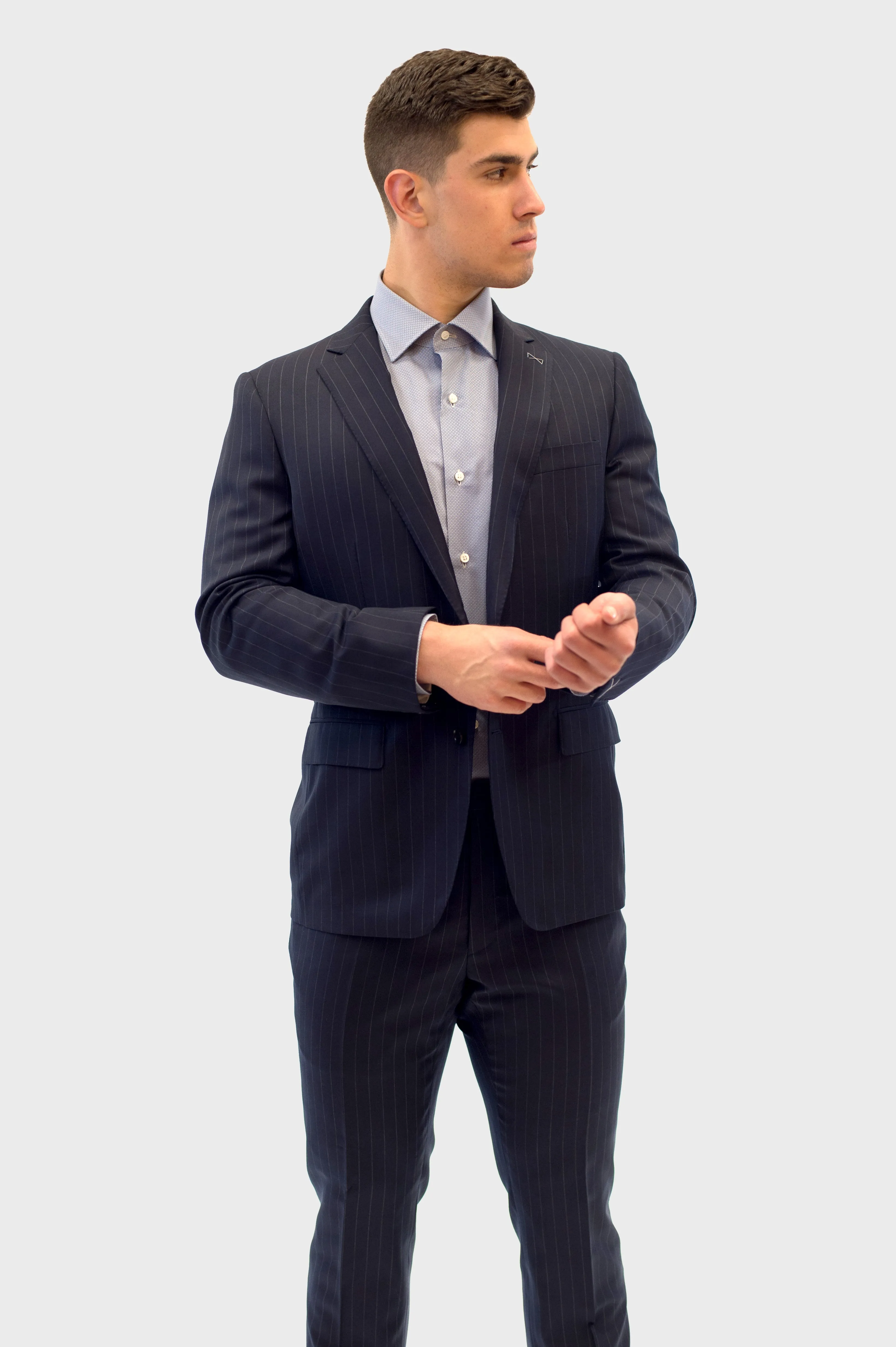 Loro Piana Navy Blue Pencil Stripe Suit