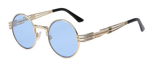 Luxury Metal Sunglasses Men Round Sunglass Steampunk Coating Glasses Vintage Retro Lentes Oculos of Male Sun